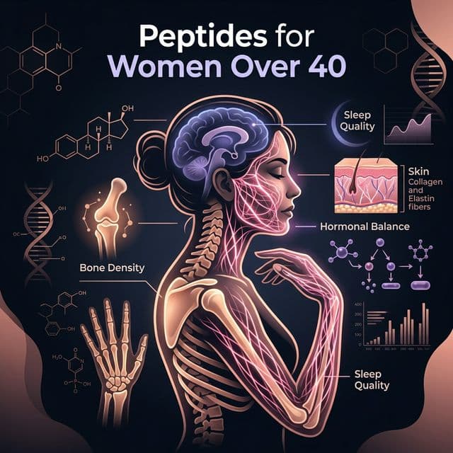 Clinical Review: Menopause Peptide Protocols Clinical infographic detailing the best peptide protocols for women entering menopause, including metabolic regulators and tissue repair cascades.