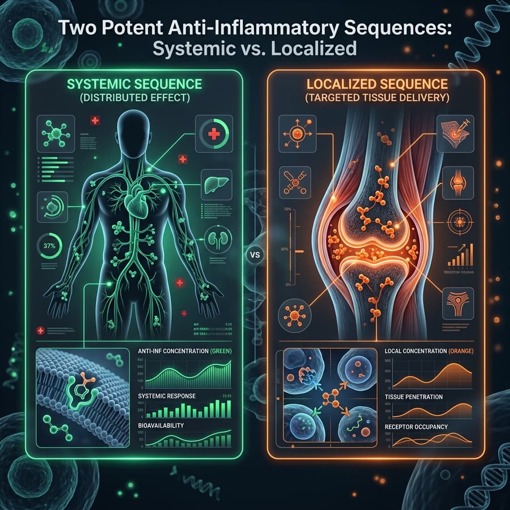BPC-157 vs KPV: Repair vs Immune Modulation Molecular pathways of BPC-157 angiogenic repair compared to KPV NF-κB anti-inflammatory modulation.
