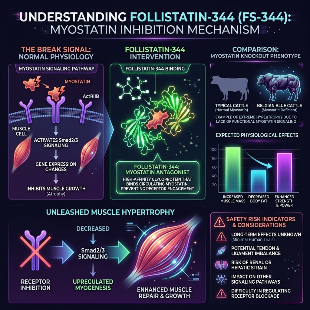 Follistatin-344: Removing the Genetic Brake Follistatin-344 myostatin inhibition mechanism for extreme muscle hypertrophy