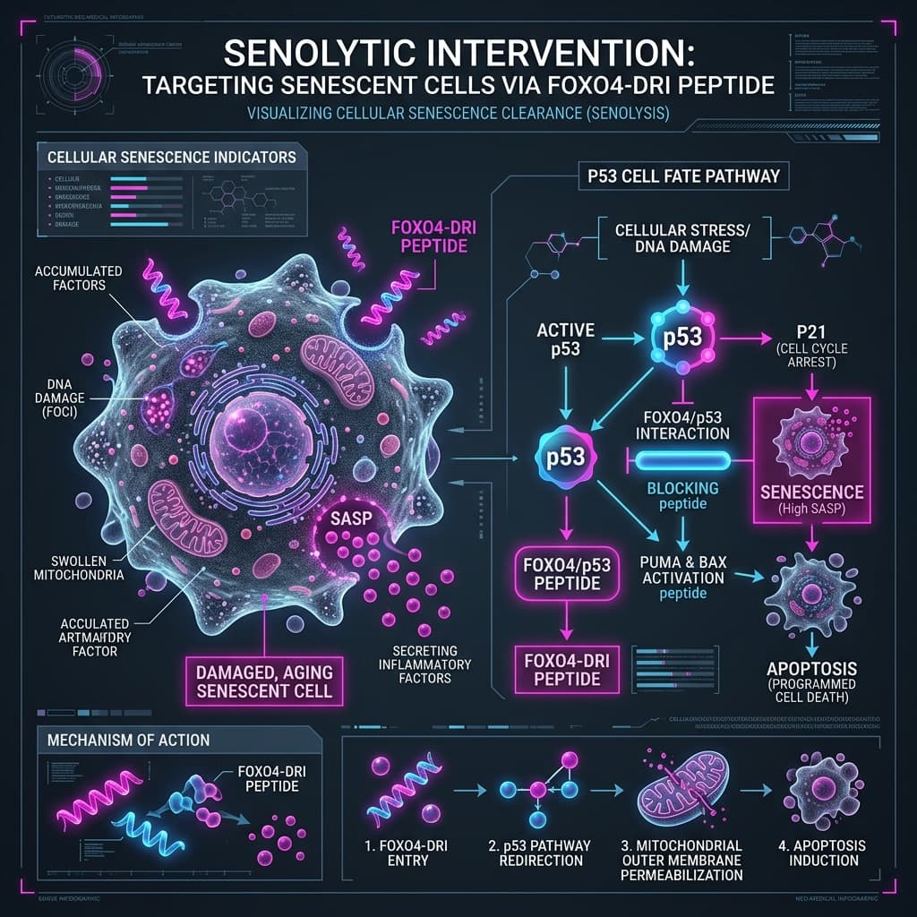 Senolytic Intervention: FOXO4-DRI Mechanism FOXO4-DRI Senolytic Cell Clearance