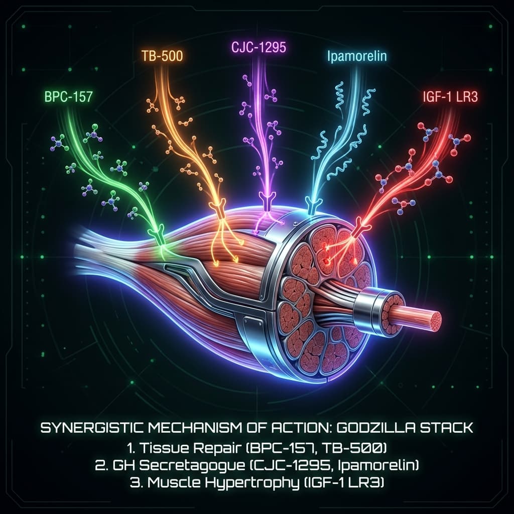 The Hyper-Recovery Matrix Godzilla Stack mechanism of action on muscle fiber