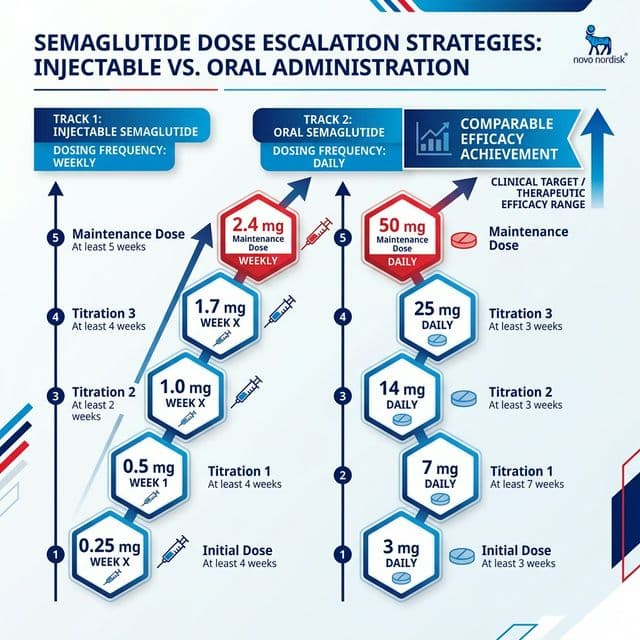 Pharmacokinetics: High-Dose Oral GLP-1 Graph illustrating steady-state exposure of extreme high-dose oral Semaglutide compared to standard injectable Wegovy.
