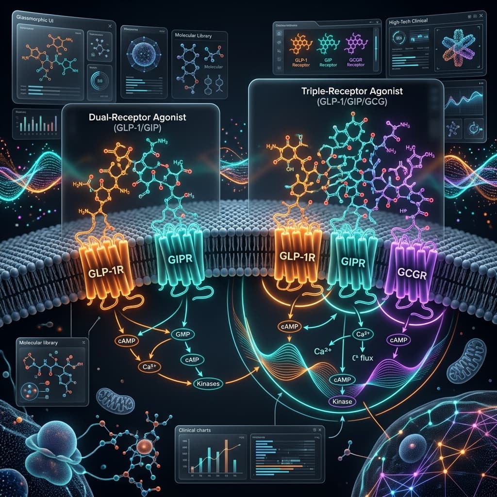 Retatrutide vs Tirzepatide: Adding the Glucagon Agonist Pharmacological comparison of Retatrutide triple agonism versus Tirzepatide dual agonism.