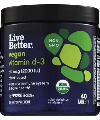 CVS Health Live Better vegan vitamin d-3 50 mcg (2000 IU), 40 tablets